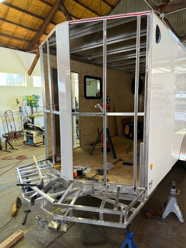 Enclosed trailer being fabricated at Halsey Fab